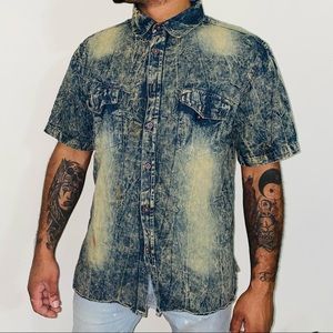 fwrd denim & co acid wash button down short 2xL